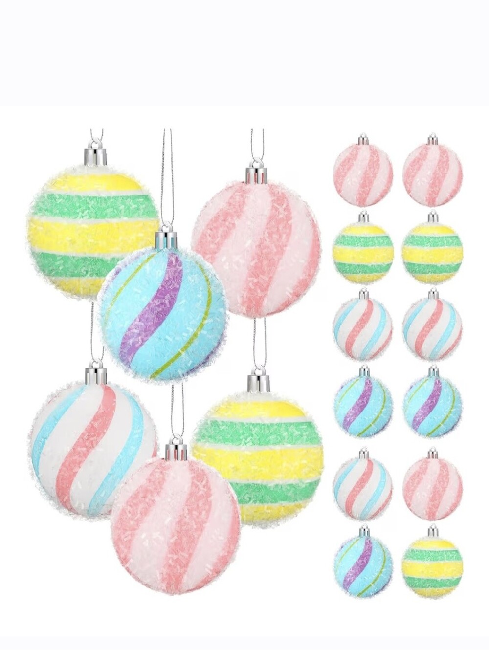 Holiday Frosted Pastel  Christmas Ornaments - 12 Count. NWT.